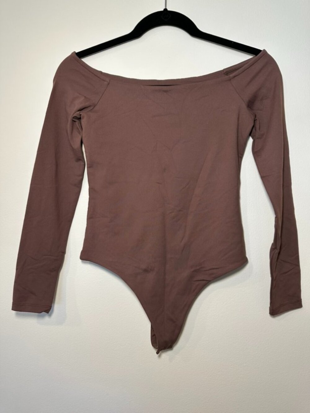 Nuuds. Long Sleeve Off The Shoulder Bodysuit, Coffee